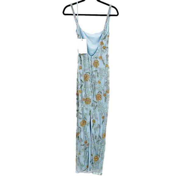 Mac Duggal Beaded Floral Column Gown Dress Sleeveless Dusty Blue Size 16 NWT - Picture 11 of 14